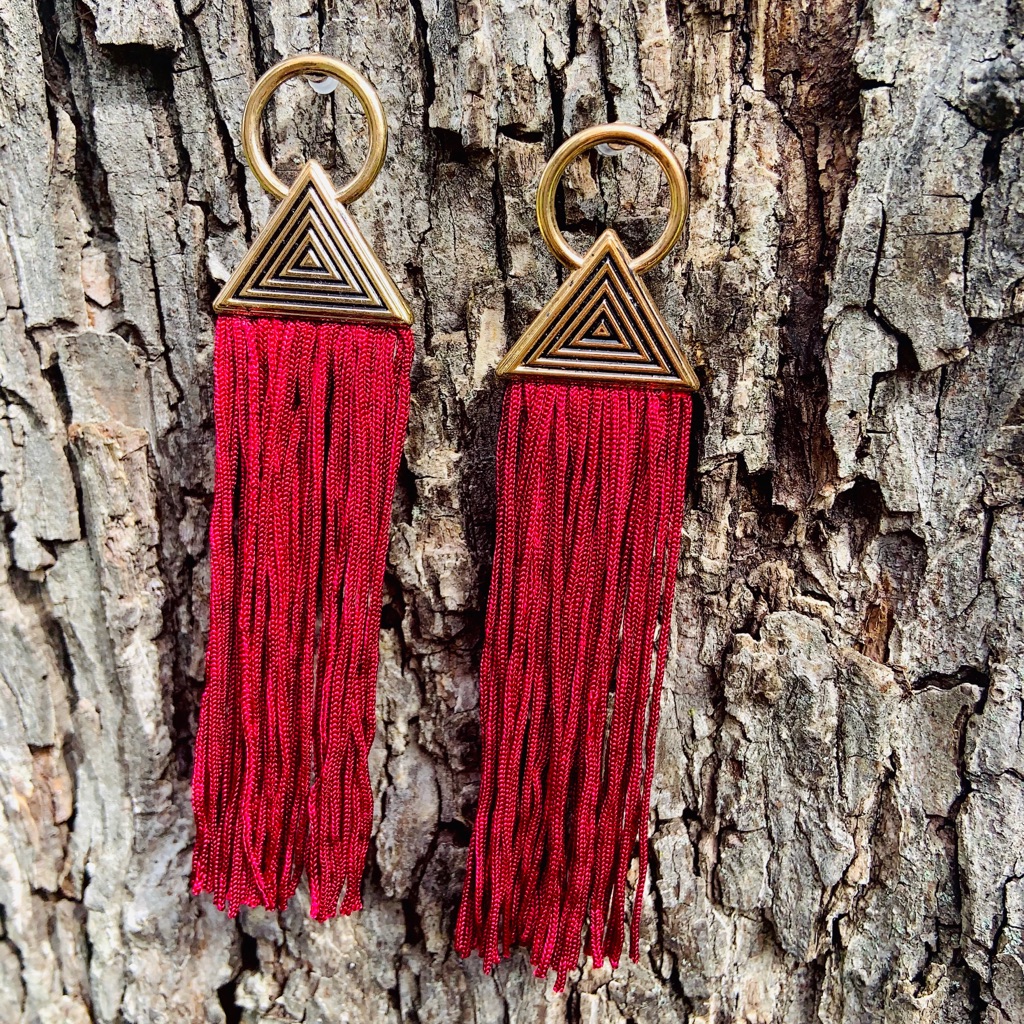 Red Earrings Triangle Long Tassel 17$